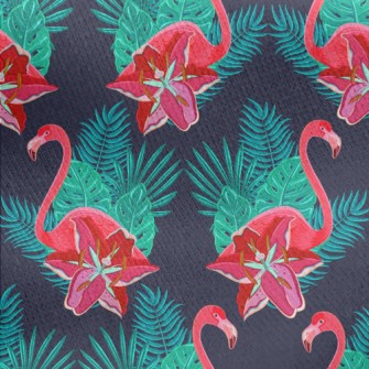 Flamingo And Hibiscus Jersey Backed Fleece