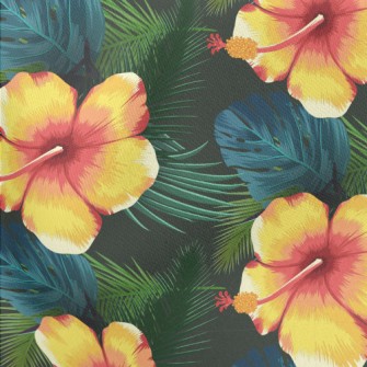 Orange Hibiscus Flower Lightweight Cotton Poplin