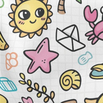 Beach Elements Graffiti Lightweight Cotton Poplin