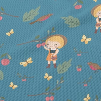 Little Girl Harvesting Fruits Birdseye Piqué