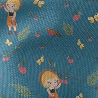 Little Girl Harvesting Fruits Waterproof Canvas