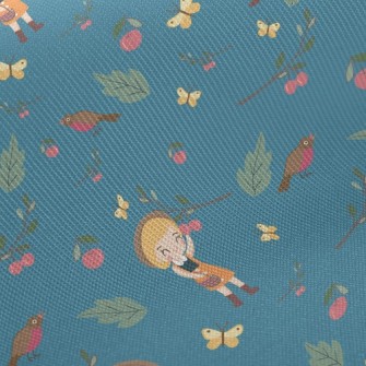 Little Girl Harvesting Fruits Twill