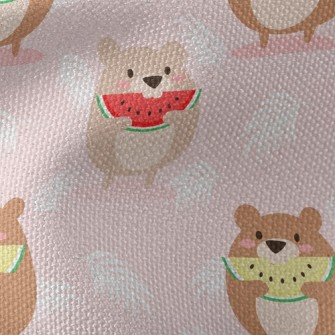 Happy Eating Watermelon Bear Waterproof Canvas