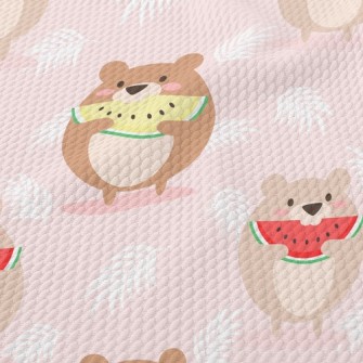Happy Eating Watermelon Bear Birdseye Piqué