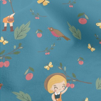 Little Girl Harvesting Fruits Micro Fleece