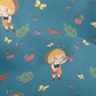 Little Girl Harvesting Fruits Lightweight Performance Linen