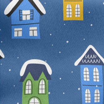 Colorful Snow House Jersey Backed Fleece