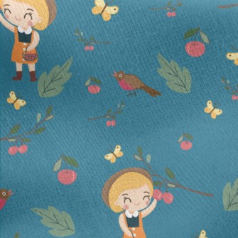 Little Girl Harvesting Fruits Jersey Backed Fleece