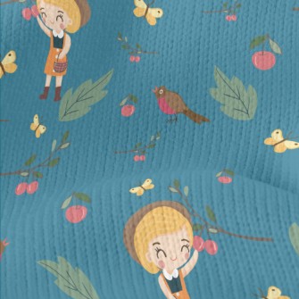 Little Girl Harvesting Fruits Stretch Jersey