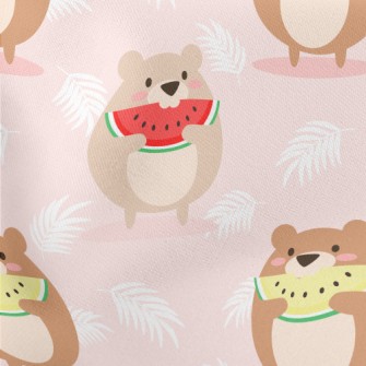Happy Eating Watermelon Bear Lightweight Cotton Poplin