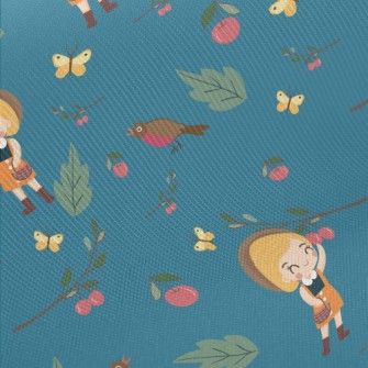 Little Girl Harvesting Fruits Midweight Cotton Poplin