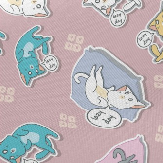 Lazy Kitten Lying In Bed Midweight Cotton Poplin