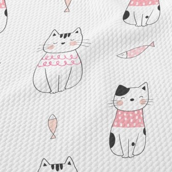 Shy Cat And Fish Birdseye Piqué