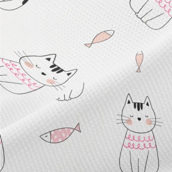 Shy Cat And Fish Piqué