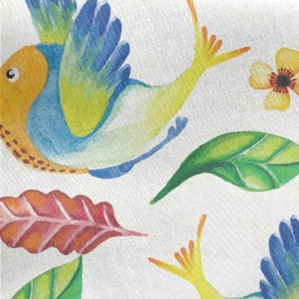 Watercolor Fantasy Hummingbird Jersey Backed Fleece
