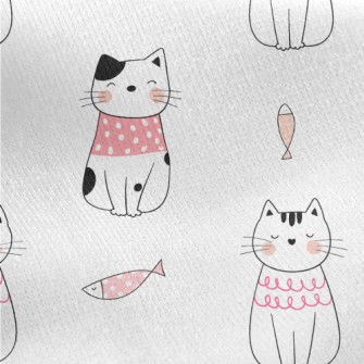 Shy Cat And Fish Jersey Backed Fleece