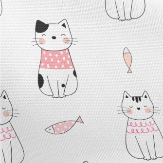 Shy Cat And Fish Pongee