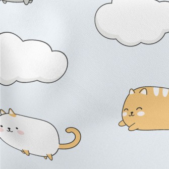Playful Kitten On The Cloud Lightweight Cotton Poplin