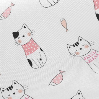 Shy Cat And Fish Midweight Cotton Poplin