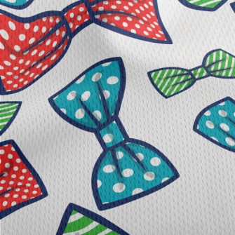 Polka Dot Stripes Bow Athletic Mesh Flat Back