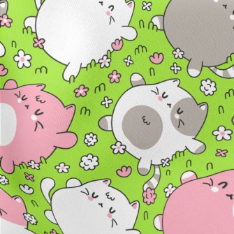 Kitten Lying On The Grass Lightweight Cotton Poplin