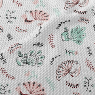 Peacock With Beautiful Tail Birdseye Piqué