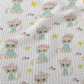 Beautiful Cat With Bow Glasses Birdseye Piqué