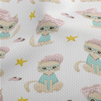 Beautiful Cat With Bow Glasses Athletic Mesh Flat Back