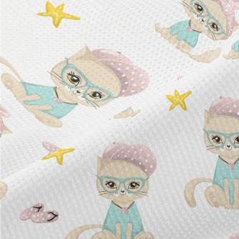 Beautiful Cat With Bow Glasses Piqué