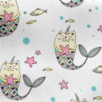 Colorful Cat Mermaid Jersey Backed Fleece