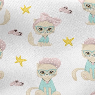 Beautiful Cat With Bow Glasses Jersey Backed Fleece