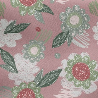 Crayon Sketch Flowers Jersey Backed Fleece