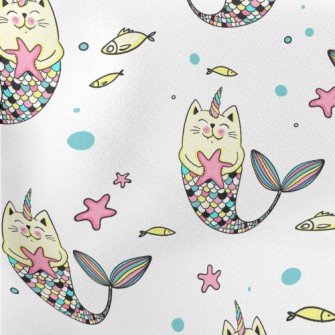 Colorful Cat Mermaid Lightweight Cotton Poplin