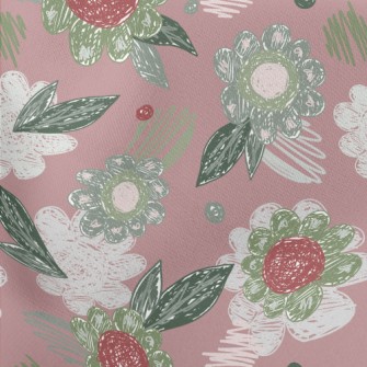 Crayon Sketch Flowers Lightweight Cotton Poplin