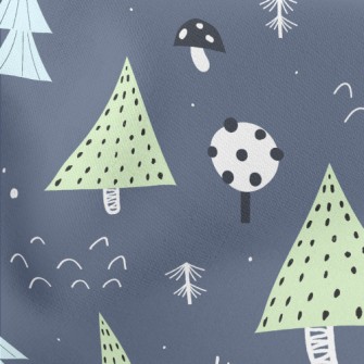 Forest Trees Mushrooms Lightweight Cotton Poplin