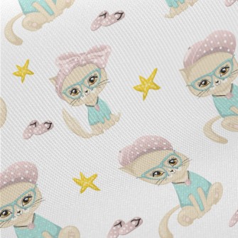 Beautiful Cat With Bow Glasses Midweight Cotton Poplin