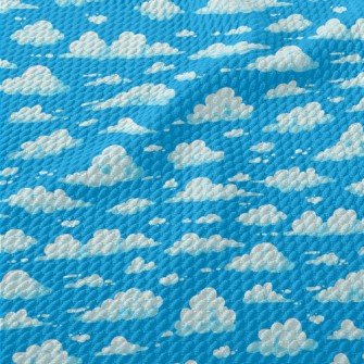 Cartoon Blue White Clouds Birdseye Piqué
