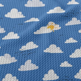 Cartoon Blue Sky And Flying Bi Birdseye Piqué