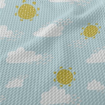 Cute Clouds And Sun Birdseye Piqué