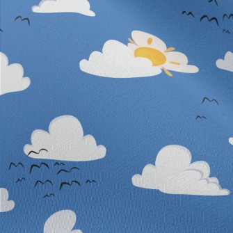 Cartoon Blue Sky And Flying Bi Chiffon