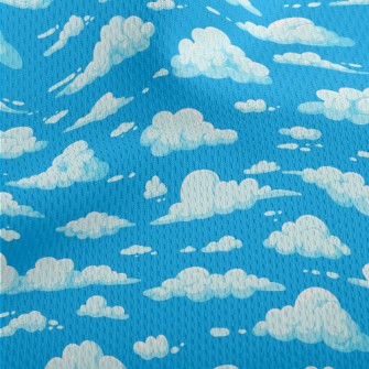 Cartoon Blue White Clouds Athletic Mesh Flat Back