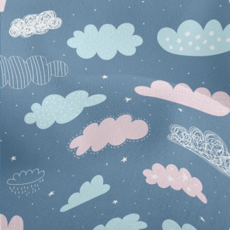 Hand Drawn Doodle Clouds Lightweight Performance Linen