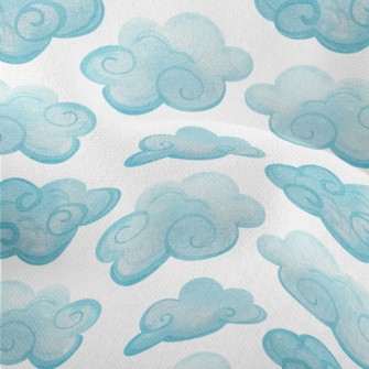 Watercolor Blue Clouds Lightweight Performance Linen