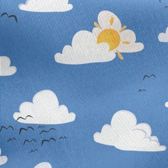 Cartoon Blue Sky And Flying Bi Jersey Backed Fleece