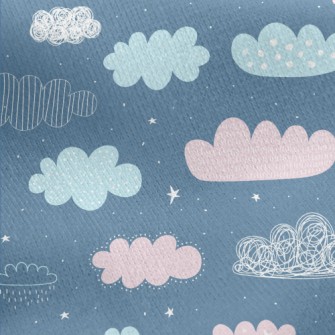 Hand Drawn Doodle Clouds Jersey Backed Fleece