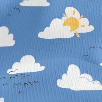 Cartoon Blue Sky And Flying Bi Stretch Jersey