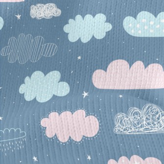 Hand Drawn Doodle Clouds Stretch Jersey