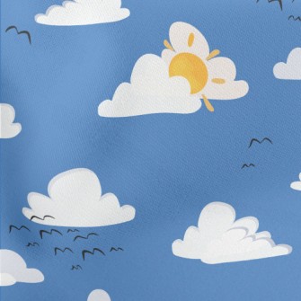 Cartoon Blue Sky And Flying Bi Lightweight Cotton Poplin