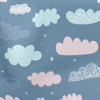 Hand Drawn Doodle Clouds Lightweight Cotton Poplin
