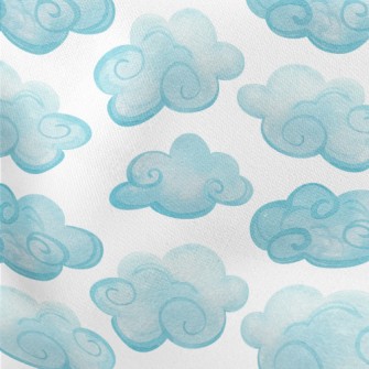 Watercolor Blue Clouds Lightweight Cotton Poplin